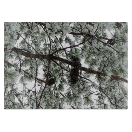 Onderaan de sneeuwbedekte pijnboom Winter Foto Snijplank (Voorkant)