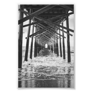 Onderaan Ocean Isle Gevist Pier Zwart Wit Foto Afdruk
