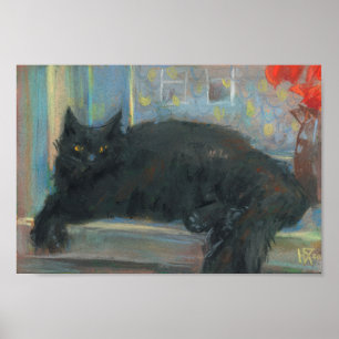 Onderbroken nap, zwart kattendrukkend schilderij poster