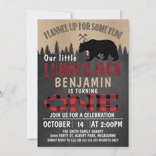 Onderdeel Chalkboard Lumberjack 1e verjaardag uitn Kaart (Voorkant)