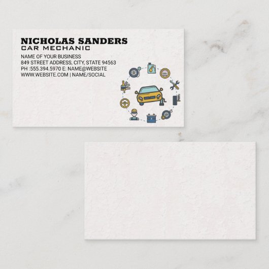 Onderdelen en diensten voor autoreparatie visitekaartje (Voorkant / Achterkant)