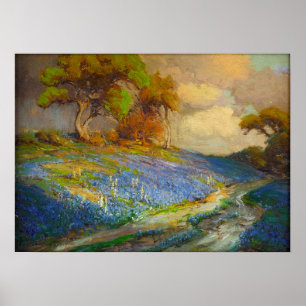 Onderdonk - late middag in Bluebonnets SW Texas Poster