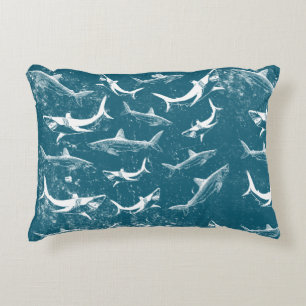 Onderdruk Blauw Shark Patroon Accent Kussen