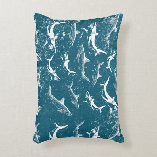 Onderdruk Blauw Shark Patroon Accent Kussen (Voorkant(Verticaal))