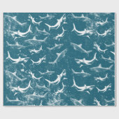 Onderdruk Blauw Shark Patroon Cadeaupapier (Vlak)