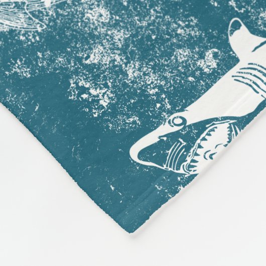 Onderdruk Blauw Shark Patroon Fleece Deken (Hoek)