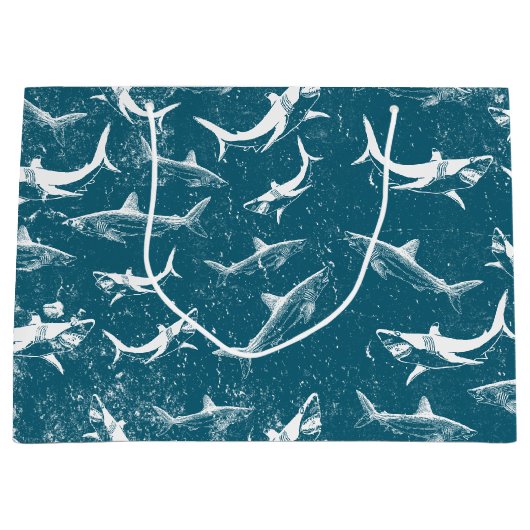 Onderdruk Blauw Shark Patroon Groot Cadeauzakje (Voorkant)