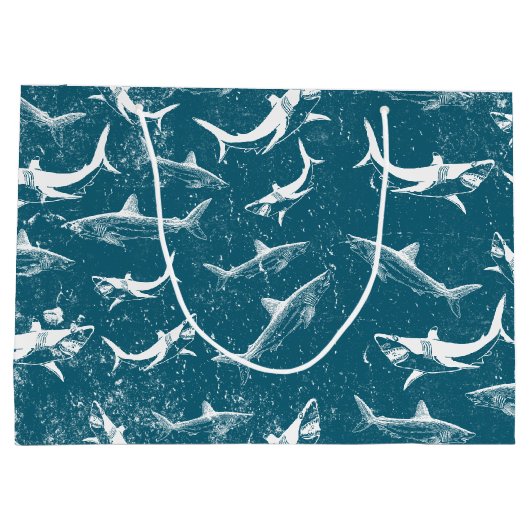 Onderdruk Blauw Shark Patroon Groot Cadeauzakje (Achterkant)
