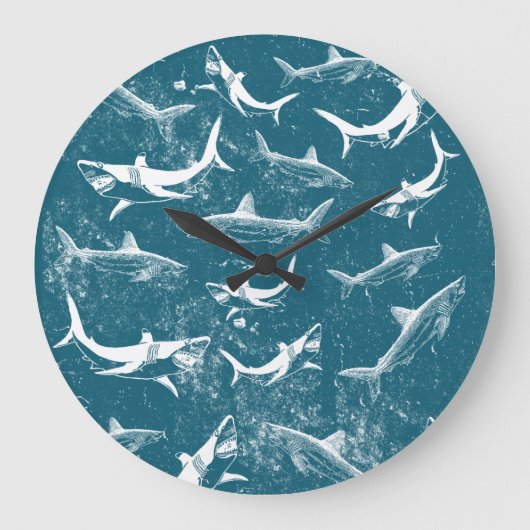 Onderdruk Blauw Shark Patroon Grote Klok (Voorkant)