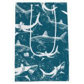 Onderdruk Blauw Shark Patroon Medium Cadeauzakje (Achterkant)