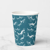 Onderdruk Blauw Shark Patroon Papieren Bekers (Achterkant)