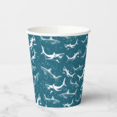 Onderdruk Blauw Shark Patroon Papieren Bekers (Links)