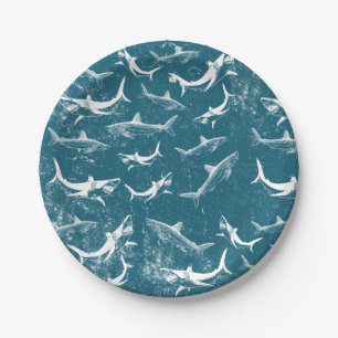 Onderdruk Blauw Shark Patroon Papieren Bordje