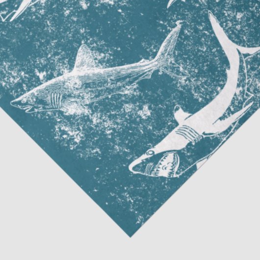 Onderdruk Blauw Shark Patroon Tissuepapier (Detail)
