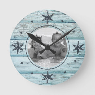 Onderdruk Blauwe Beach Hood Starfish Foto Ronde Klok