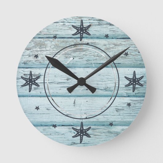 Onderdruk Blauwe Beach Hood Starfish Foto Ronde Klok (Voorkant)