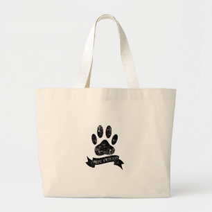Onderdruk-dog-poot met lint grote tote bag