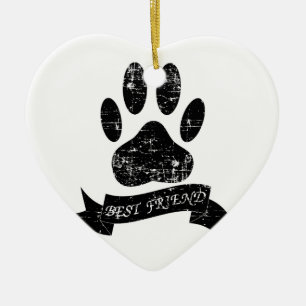 Onderdruk-dog-poot met lint keramisch ornament