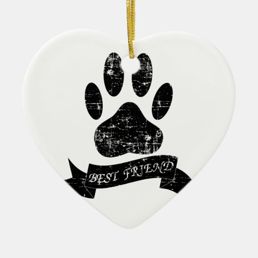 Onderdruk-dog-poot met lint keramisch ornament (Voorkant)