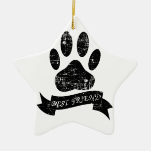 Onderdruk-dog-poot met lint keramisch ornament