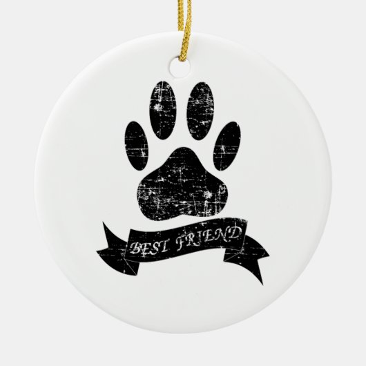 Onderdruk-dog-poot met lint keramisch ornament (Voorkant)