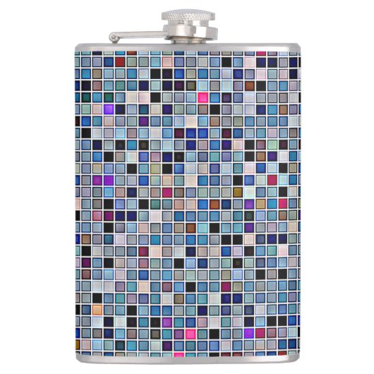 Onderdruk Funky Blue 'Bathroom Tiles'-patroon Heupfles (Voorkant)