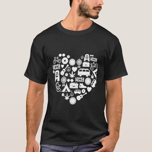 Onderdruk Hippie Elements Peace Love Heart Campin T-shirt (Voorkant)