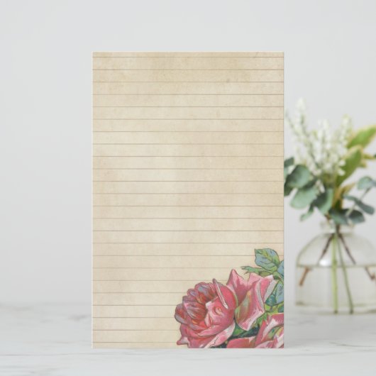 Onderdruk met roze Rose Briefpapier (Staand voorkant)