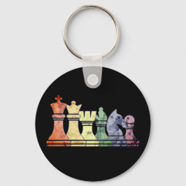 Onderdruk Retro Chess Piecks in een regenboogrij Sleutelhanger