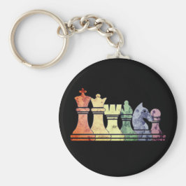 Onderdruk Retro Chess Piecks in een regenboogrij Sleutelhanger