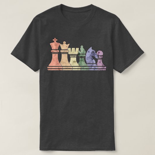 Onderdruk Retro Chess Piecks in een regenboogrij T-shirt (Design voorkant)