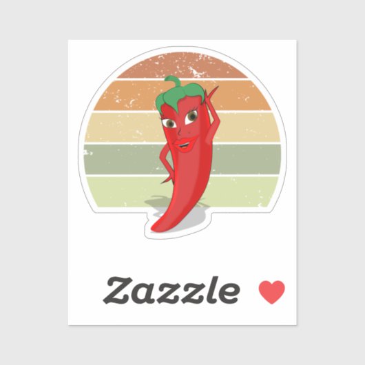 Onderdruk Retro Sunset Hot Pepper Diva-tekening Sticker (Vel)