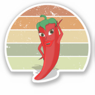 Onderdruk Retro Sunset Hot Pepper Diva-tekening Sticker