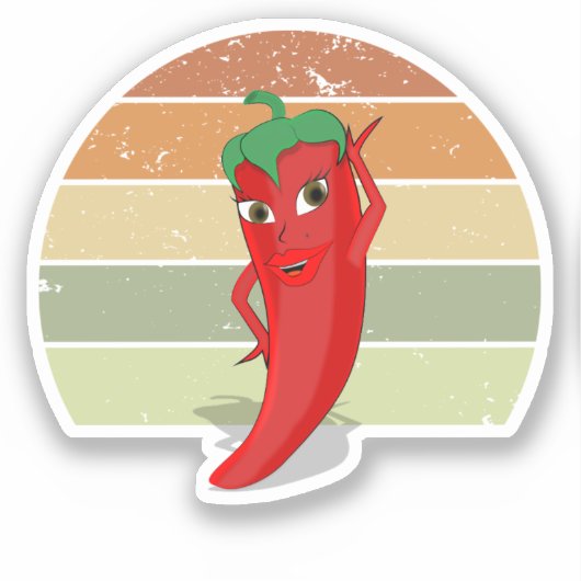Onderdruk Retro Sunset Hot Pepper Diva-tekening Sticker (Voorkant)