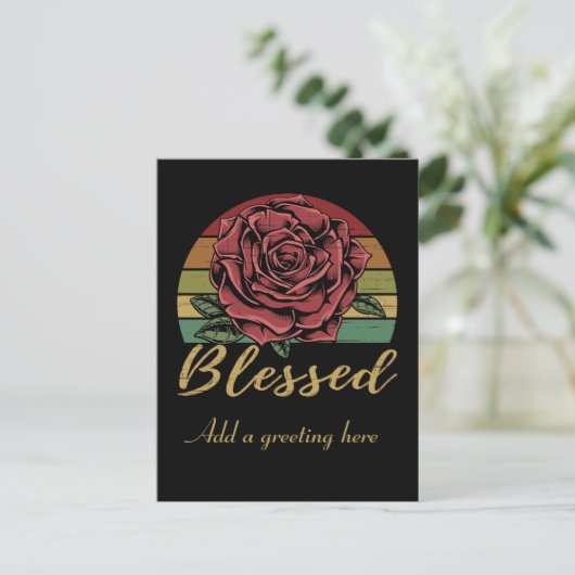 Onderdruk Retro Sunset Red Rose Blessed Briefkaart (Staand voorkant)