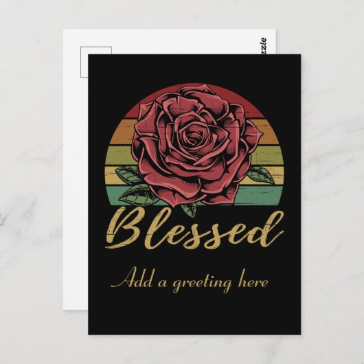 Onderdruk Retro Sunset Red Rose Blessed Briefkaart (Voorkant / Achterkant)