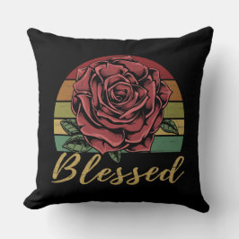 Onderdruk Retro Sunset Red Rose Blessed Kussen