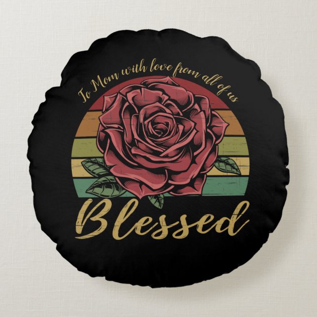 Onderdruk Retro Sunset Red Rose Blessed Rond Kussen (Voorkant)