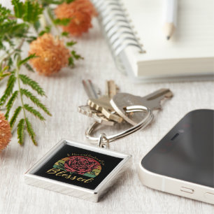 Onderdruk Retro Sunset Red Rose Blessed Sleutelhanger