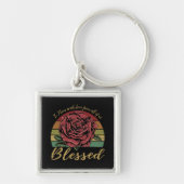 Onderdruk Retro Sunset Red Rose Blessed Sleutelhanger (Voorkant)