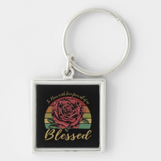 Onderdruk Retro Sunset Red Rose Blessed Sleutelhanger (Voorkant)