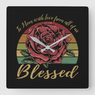 Onderdruk Retro Sunset Red Rose Blessed Vierkante Klok
