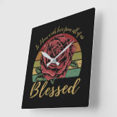 Onderdruk Retro Sunset Red Rose Blessed Vierkante Klok (Hoek)