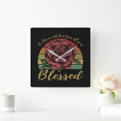 Onderdruk Retro Sunset Red Rose Blessed Vierkante Klok (Huis)