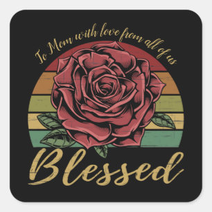 Onderdruk Retro Sunset Red Rose Blessed Vierkante Sticker