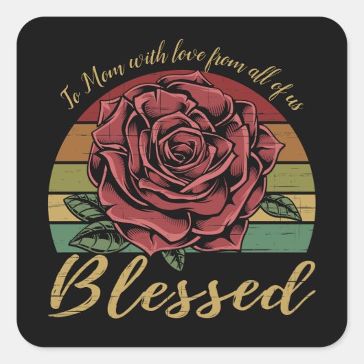 Onderdruk Retro Sunset Red Rose Blessed Vierkante Sticker (Voorkant)