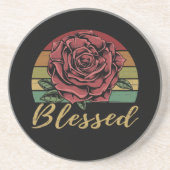 Onderdruk Retro Sunset Red Rose Blessed Zandsteen Onderzetter (Voorkant)