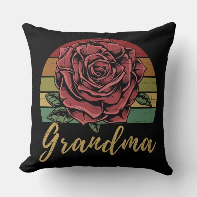 Onderdruk Retro Sunset Red Rose Grandma Kussen (Voorkant)