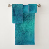 Onderdruk Turquoise Blue Mandala Design Bad Handdoek (Insitu)