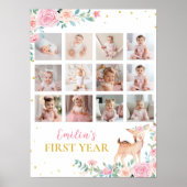Onderful Deer Floral Eerste Jaar Foto Mijlpaal Poster (Voorkant)